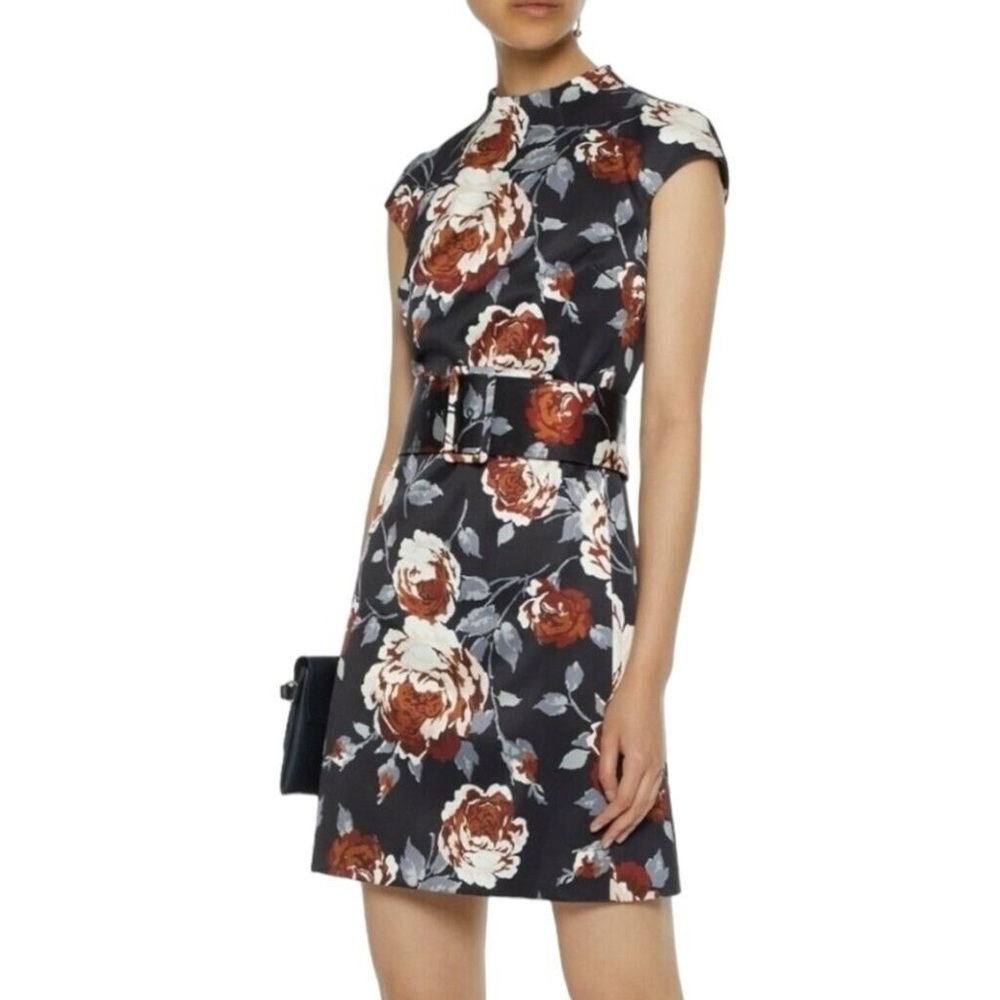 Theory Floral Satin Mod Victoria Floral Belted Structured Satin Dress Size 4